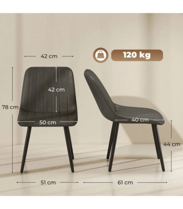 HOMCOM Faux Leather Upholstered Kitchen Chairs, Modern Dining Chairs Set of 2 with Metal Legs for Dining Room, Grey
