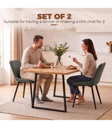 HOMCOM Faux Leather Upholstered Kitchen Chairs, Modern Dining Chairs Set of 2 with Metal Legs for Dining Room, Grey