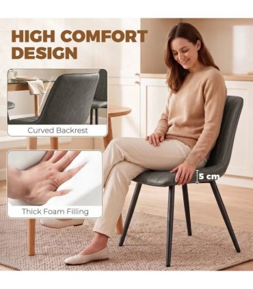 HOMCOM Faux Leather Upholstered Kitchen Chairs, Modern Dining Chairs Set of 2 with Metal Legs for Dining Room, Grey