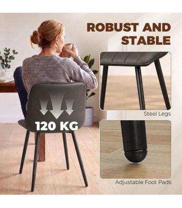 HOMCOM Faux Leather Upholstered Kitchen Chairs, Modern Dining Chairs Set of 2 with Metal Legs for Dining Room, Grey
