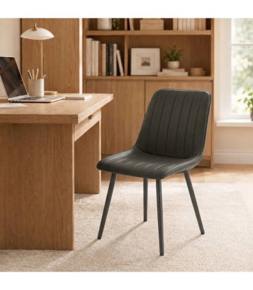 HOMCOM Faux Leather Upholstered Kitchen Chairs, Modern Dining Chairs Set of 2 with Metal Legs for Dining Room, Grey