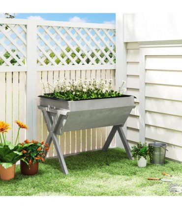 Outsunny Wooden Raised Garden Bed with Bed Liner, Elevated Planter Box with Legs, Light Grey