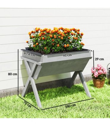 Outsunny Wooden Raised Garden Bed with Bed Liner, Elevated Planter Box with Legs, Light Grey