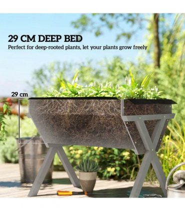 Outsunny Wooden Raised Garden Bed with Bed Liner, Elevated Planter Box with Legs, Light Grey