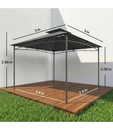Outsunny 3 x 3 m Gazebo, Garden Gazebo with 2-Tier Roof, Metal Frame, Dark Grey