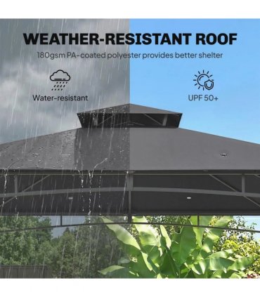 Outsunny 3 x 3 m Gazebo, Garden Gazebo with 2-Tier Roof, Metal Frame, Dark Grey