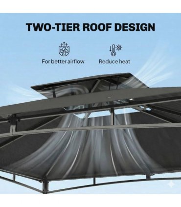 Outsunny 3 x 3 m Gazebo, Garden Gazebo with 2-Tier Roof, Metal Frame, Dark Grey