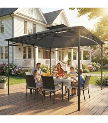 Outsunny 3 x 3 m Gazebo, Garden Gazebo with 2-Tier Roof, Metal Frame, Dark Grey