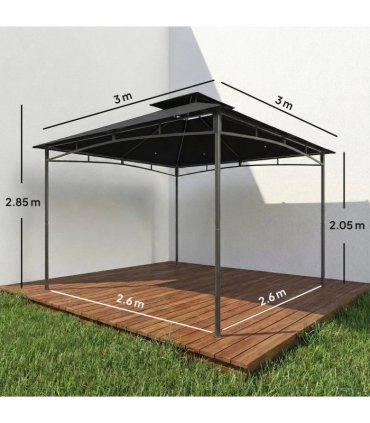 Outsunny 3 x 3 m Gazebo, Garden Gazebo with 2-Tier Roof, Metal Frame, Black