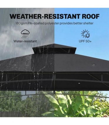 Outsunny 3 x 3 m Gazebo, Garden Gazebo with 2-Tier Roof, Metal Frame, Black