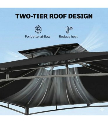Outsunny 3 x 3 m Gazebo, Garden Gazebo with 2-Tier Roof, Metal Frame, Black