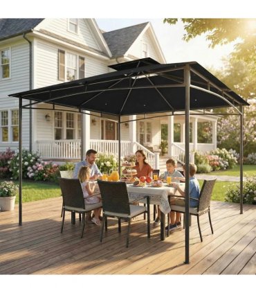 Outsunny 3 x 3 m Gazebo, Garden Gazebo with 2-Tier Roof, Metal Frame, Black