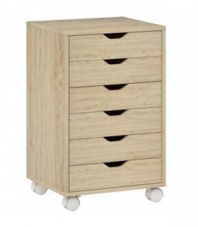 HOMCOM 6 Drawer Vertical File Cabinet, Mobile Filing Cabinet with Quiet Drawers and Wheels with 2 Brakes, Oak Wood Effect