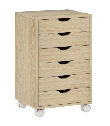 HOMCOM 6 Drawer Vertical File Cabinet, Mobile Filing Cabinet with Quiet Drawers and Wheels with 2 Brakes, Oak Wood Effect