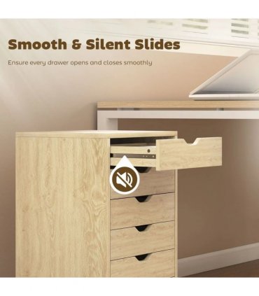 HOMCOM 6 Drawer Vertical File Cabinet, Mobile Filing Cabinet with Quiet Drawers and Wheels with 2 Brakes, Oak Wood Effect