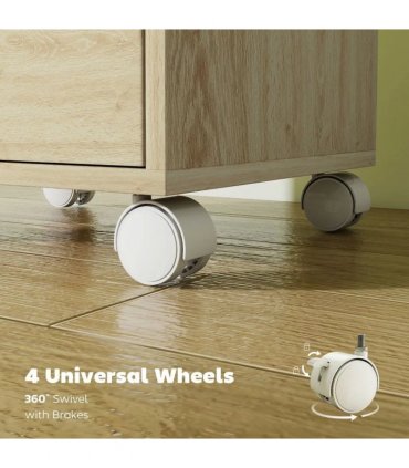 HOMCOM 6 Drawer Vertical File Cabinet, Mobile Filing Cabinet with Quiet Drawers and Wheels with 2 Brakes, Oak Wood Effect