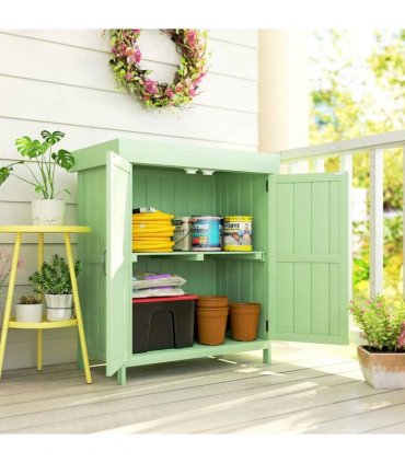 Outsunny Small Shed, Wooden Garden Shed with Openable Hinged Roof and Removable Shelf, 74 x 43 x 88 cm, Light Green