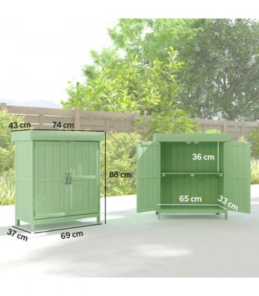 Outsunny Small Shed, Wooden Garden Shed with Openable Hinged Roof and Removable Shelf, 74 x 43 x 88 cm, Light Green
