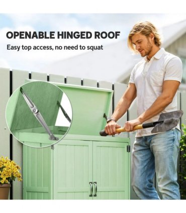 Outsunny Small Shed, Wooden Garden Shed with Openable Hinged Roof and Removable Shelf, 74 x 43 x 88 cm, Light Green