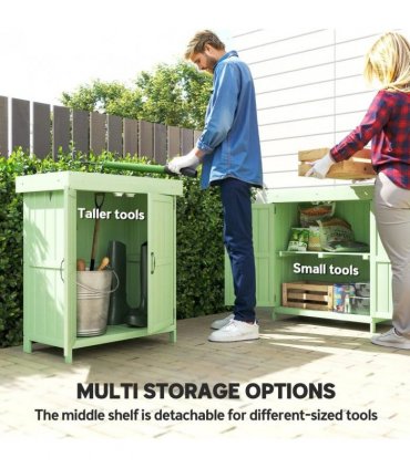 Outsunny Small Shed, Wooden Garden Shed with Openable Hinged Roof and Removable Shelf, 74 x 43 x 88 cm, Light Green