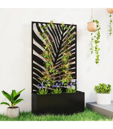 Outsunny Metal Garden Bed for Garden with Trellis, Wall Mounted or Freestanding Raised Planter with Privacy Screen