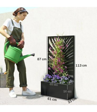 Outsunny Metal Garden Bed for Garden with Trellis, Wall Mounted or Freestanding Raised Planter with Privacy Screen