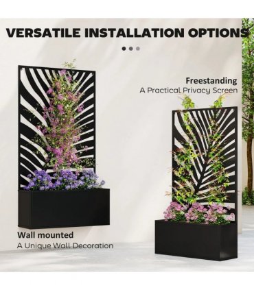 Outsunny Metal Garden Bed for Garden with Trellis, Wall Mounted or Freestanding Raised Planter with Privacy Screen
