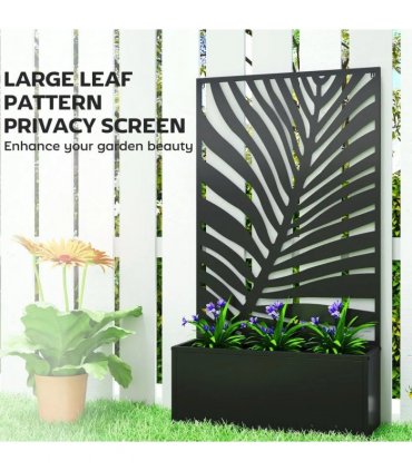 Outsunny Metal Garden Bed for Garden with Trellis, Wall Mounted or Freestanding Raised Planter with Privacy Screen