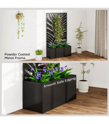 Outsunny Metal Garden Bed for Garden with Trellis, Wall Mounted or Freestanding Raised Planter with Privacy Screen