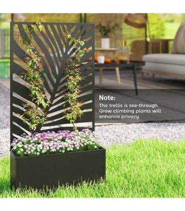 Outsunny Metal Garden Bed for Garden with Trellis, Wall Mounted or Freestanding Raised Planter with Privacy Screen