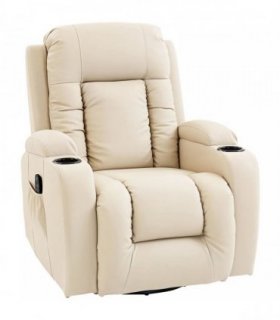 HOMCOM PU Leather Recliner Chair, Recliner Armchair with Extended Footrest, Cup Holders and Side Pockets, Cream