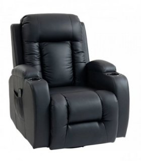 HOMCOM PU Leather Recliner Chair, Recliner Armchair with Extended Footrest, Cup Holders and Side Pockets, Black