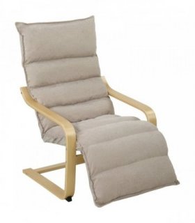 HOMCOM Curved Wooden Accent Chair, Armchair with Adjustable Footrest, Light Brown