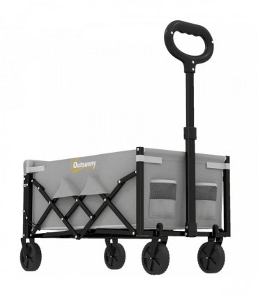 Outsunny 60L Foldable Festival Trolley on Wheels, Collapsible Wagon Cart with Drop-Down Tailgate, Adjustable Handle, Grey