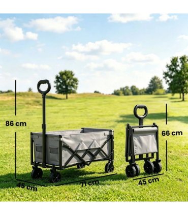 Outsunny 60L Foldable Festival Trolley on Wheels, Collapsible Wagon Cart with Drop-Down Tailgate, Adjustable Handle, Grey