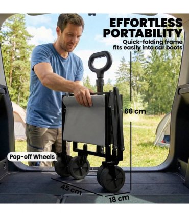 Outsunny 60L Foldable Festival Trolley on Wheels, Collapsible Wagon Cart with Drop-Down Tailgate, Adjustable Handle, Grey