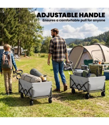 Outsunny 60L Foldable Festival Trolley on Wheels, Collapsible Wagon Cart with Drop-Down Tailgate, Adjustable Handle, Grey