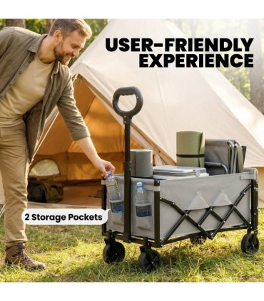 Outsunny 60L Foldable Festival Trolley on Wheels, Collapsible Wagon Cart with Drop-Down Tailgate, Adjustable Handle, Grey