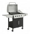 Outsunny 4 Burner Gas BBQ Grill with Side Burner, 14.5 kW Steel Portable Gas Barbecue Grill with Built-in Thermometer, Lid