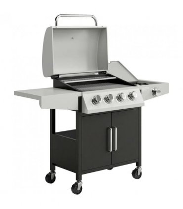 Outsunny 4 Burner Gas BBQ Grill with Side Burner, 14.5 kW Steel Portable Gas Barbecue Grill with Built-in Thermometer, Lid