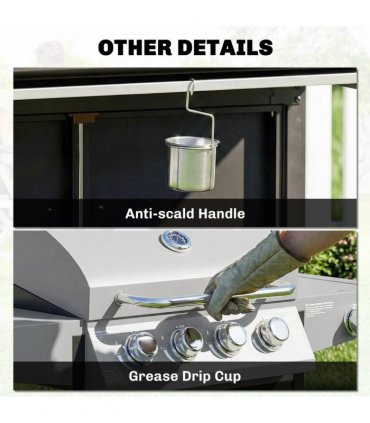 Outsunny 4 Burner Gas BBQ Grill with Side Burner, 14.5 kW Steel Portable Gas Barbecue Grill with Built-in Thermometer, Lid
