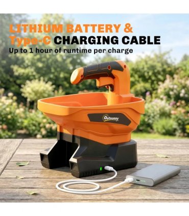 Outsunny Cordless Spreader, 3.3L Handheld Seed Spreader with Adjustable Scatter Width, Adjustable Flow, USB Charging Cable