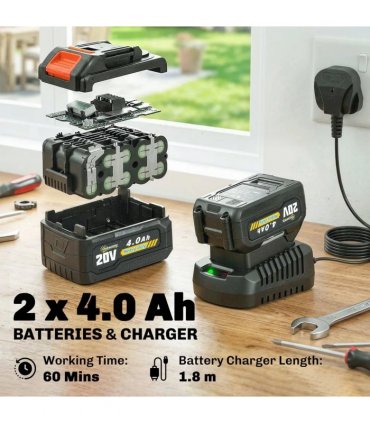 Outsunny 18V 8" Cordless Pole Chainsaw, 1.94m/2.56m Electric Chainsaw with 2 x 4.0Ah Batteries, Charger, Auto Lubrication