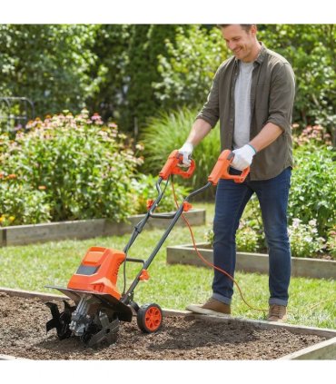 Outsunny 1500W Electric Garden Tiller w/Foldable Handle, 40cm Working Width, 20cm Tilling Depth, 6 Blades, 2 Adjustable Wheels