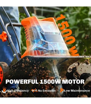 Outsunny 1500W Electric Garden Tiller w/Foldable Handle, 40cm Working Width, 20cm Tilling Depth, 6 Blades, 2 Adjustable Wheels
