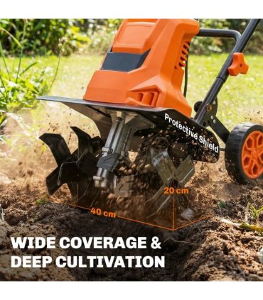 Outsunny 1500W Electric Garden Tiller w/Foldable Handle, 40cm Working Width, 20cm Tilling Depth, 6 Blades, 2 Adjustable Wheels