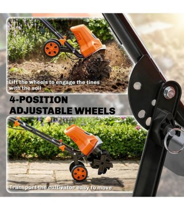 Outsunny 1500W Electric Garden Tiller w/Foldable Handle, 40cm Working Width, 20cm Tilling Depth, 6 Blades, 2 Adjustable Wheels