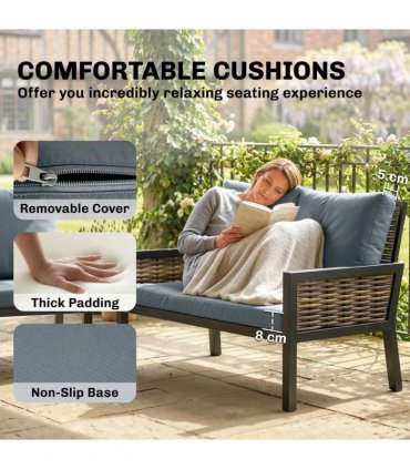 Outsunny 4 Seater Rattan Garden Furniture Set with 2 Armchairs, Loveseat, Coffee Table, Garden Sofa Set with Cushions, Grey
