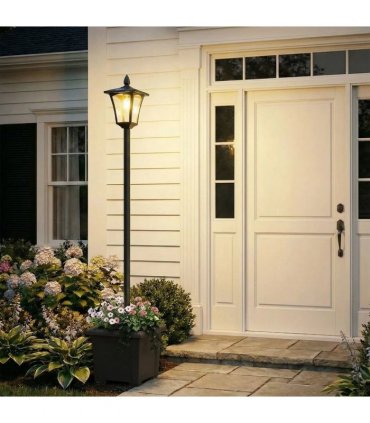 Outsunny Garden Solar Lamp Post Light, Waterproof LED Solar Light Post with Planter, Black