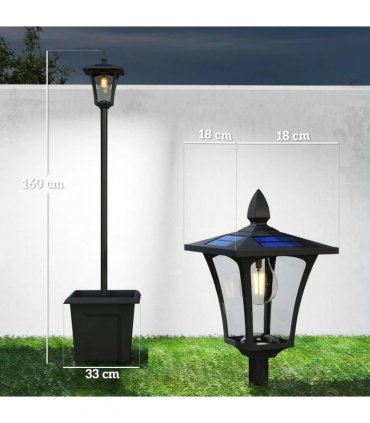Outsunny Garden Solar Lamp Post Light, Waterproof LED Solar Light Post with Planter, Black